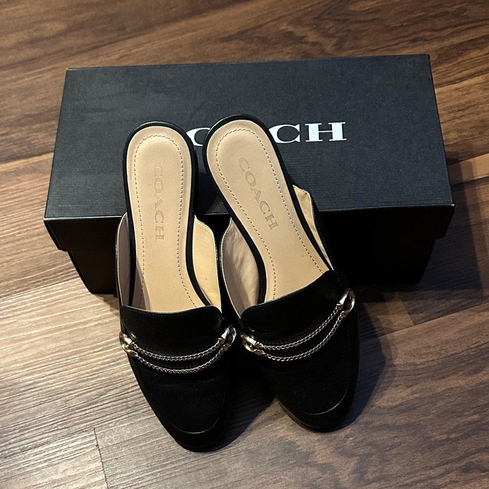 Coach Black Mules with Gold Accent